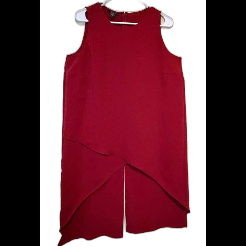 Alfani Red Asymmetrical Layered Sleeveless Tunic Top Size 10